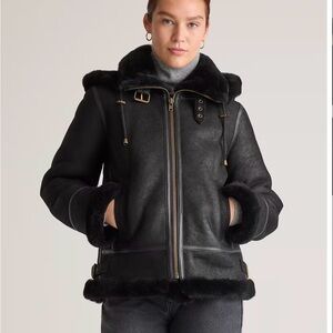 Quince Black Leather Shearling Jacket